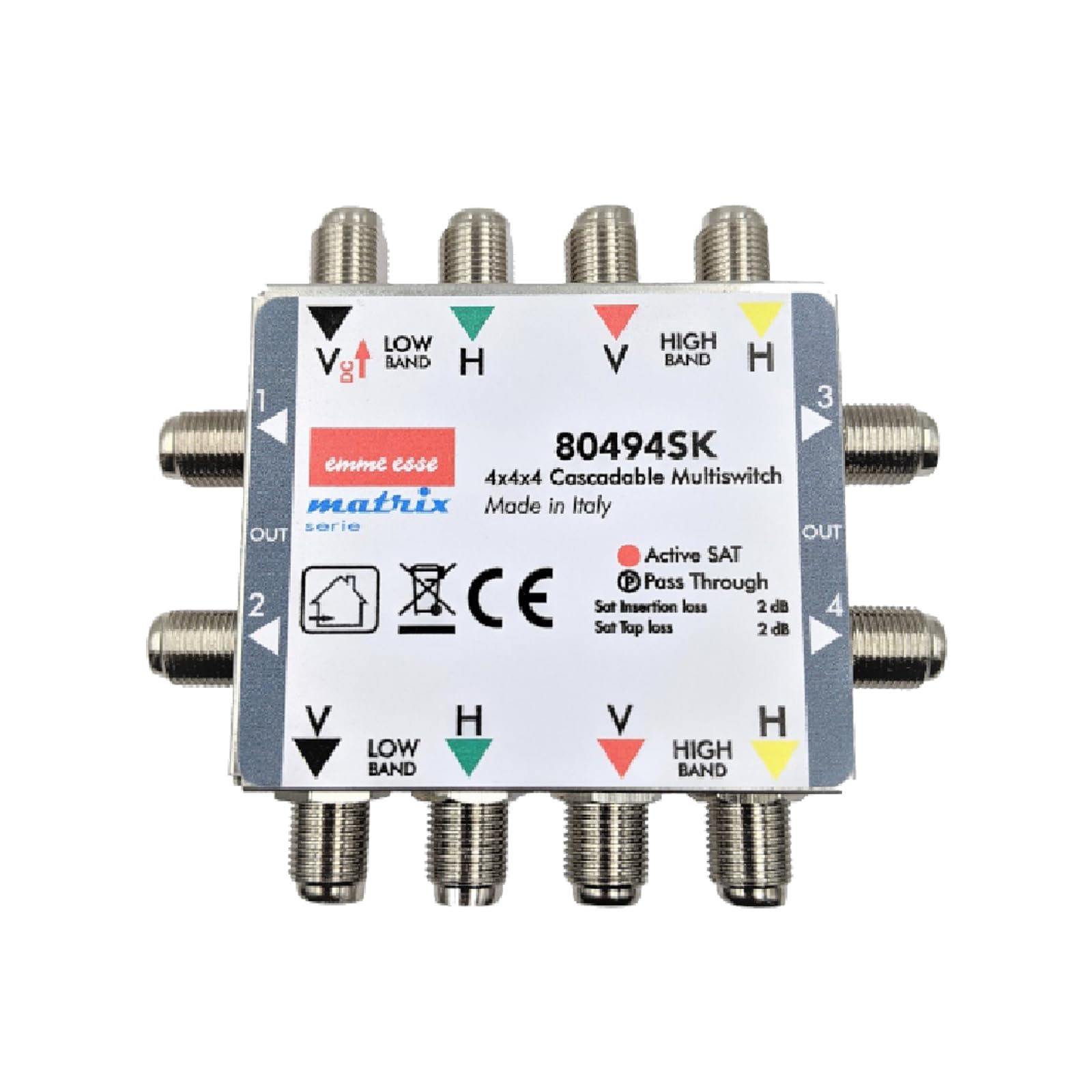 Emme Esse Multiswitch satellitare con 4 ingressi e 4 uscite, derivate passante con attivo compatto, serie Matrix