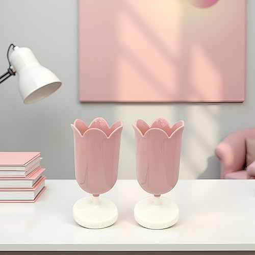 Miniatura 3 de 2 soportes de plástico rosa para bolígrafos de tulipán, bonitos vasos para escritorio, organizador de pinceles, suministros de papelería de oficina,