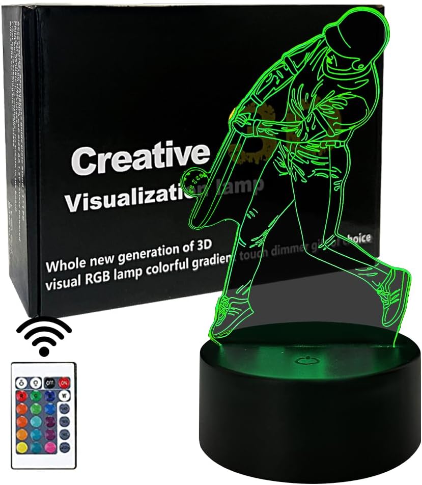 Luz nocturna de béisbol con ilusión 3D para niños, 7 colores cambiantes USB alimentada con interruptor táctil o control remoto, juguetes regalos de