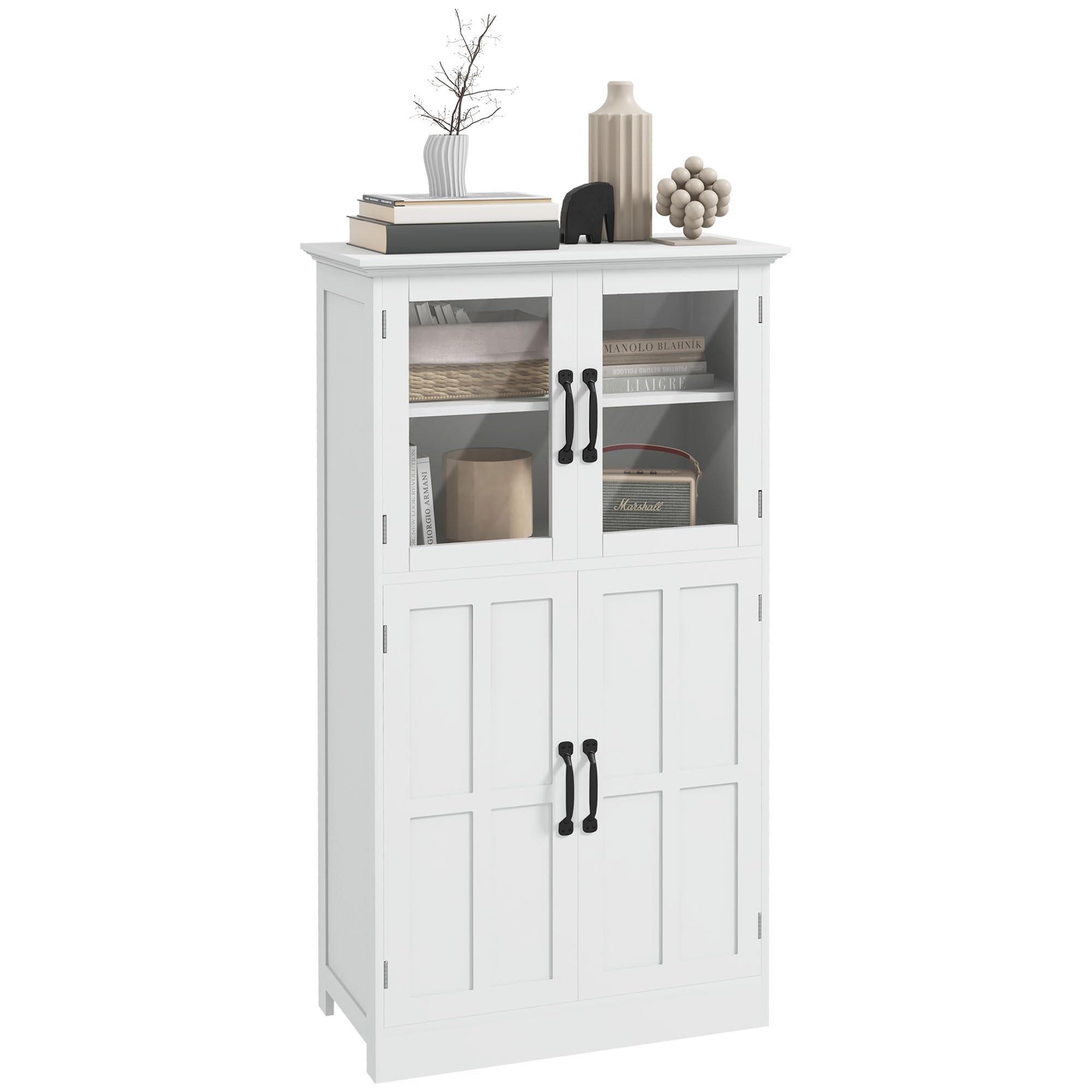 HOMCOM Buffet de Cuisine Armoire de Cuisine contemporaine Multi-rangements 2 placards, Portes en Verre, 4 étagères en Bois Blanc