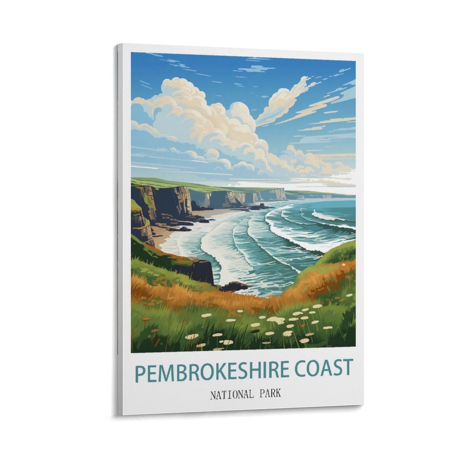 Lcynnh Frame-Style Pembrokeshire Coast National Park Vintage Travel Poster Lake 16X24inch(40X60cm) Print Home Bedroom Office Living Room Decor Canvas Poster