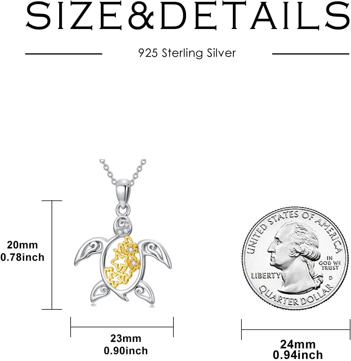 Diamond Sea Turtle Necklace 925 Sterling Silver Flower and Turtle Pendant Necklace with Lab Grown Diamond Jewelry Gifts for Women - Image 5