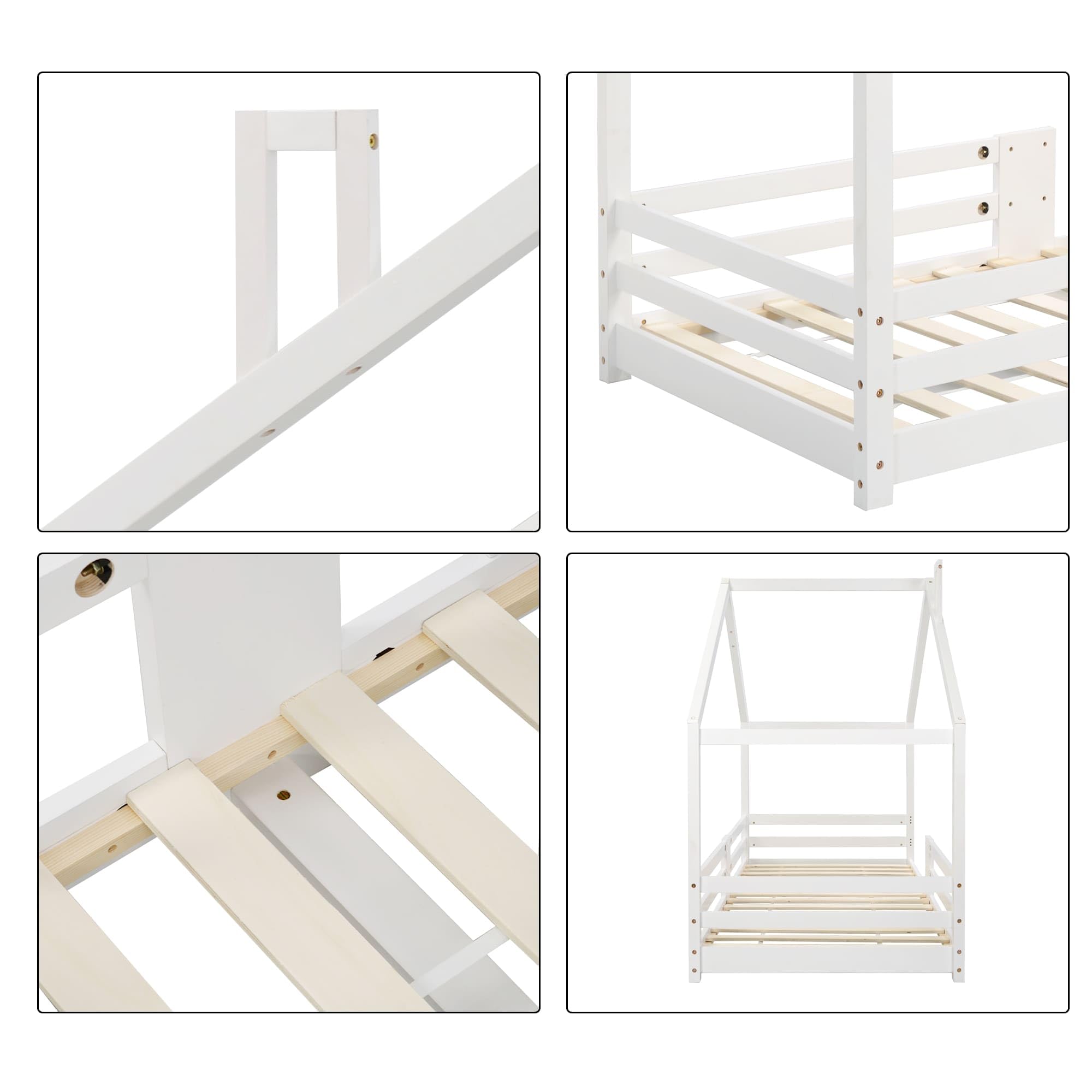 Letto Montessori A Pavimento 90x200 Cm In Legno Con Protezioni - Bianco, Rosa O Verde - Foto 6