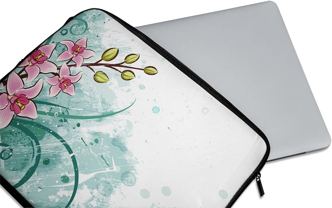 Design Skinz Pink & Green Watercolor Floral 15" Zipper Neoprene Sleeve Carrying Case Compatible with Acer, Asus, Dell, Lenovo, MacBook Laptops