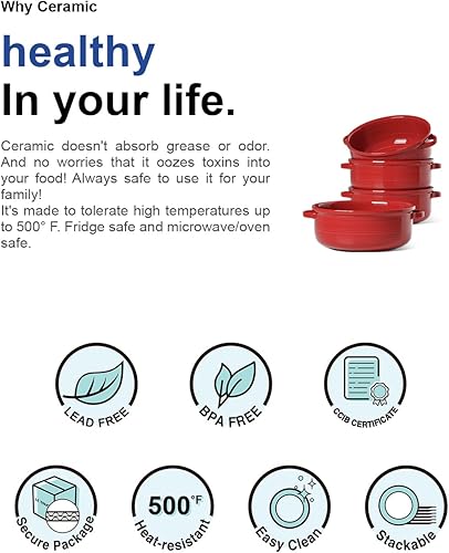 Miniatura 3 de LE TAUCI Cuencos de sopa con asas, 22 onzas, de cerámica, sin plomo, aptos para horno y microondas, diseño resistente al calor, apilables, aptos