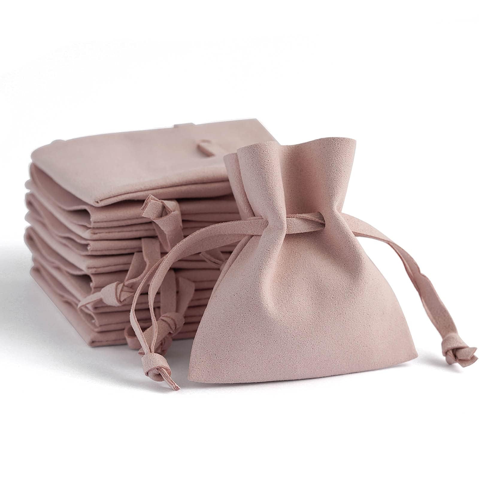 Azonee 20Pcs Microfiber Drawstring Bags, Luxury Small Jewelry Gift Pouch Packaging for Necklace, Rings, Earrings, Leather Flip Headphone Bag, Microfiber Bundle Mouth Velvet Bag (Pink, 8x7cm)