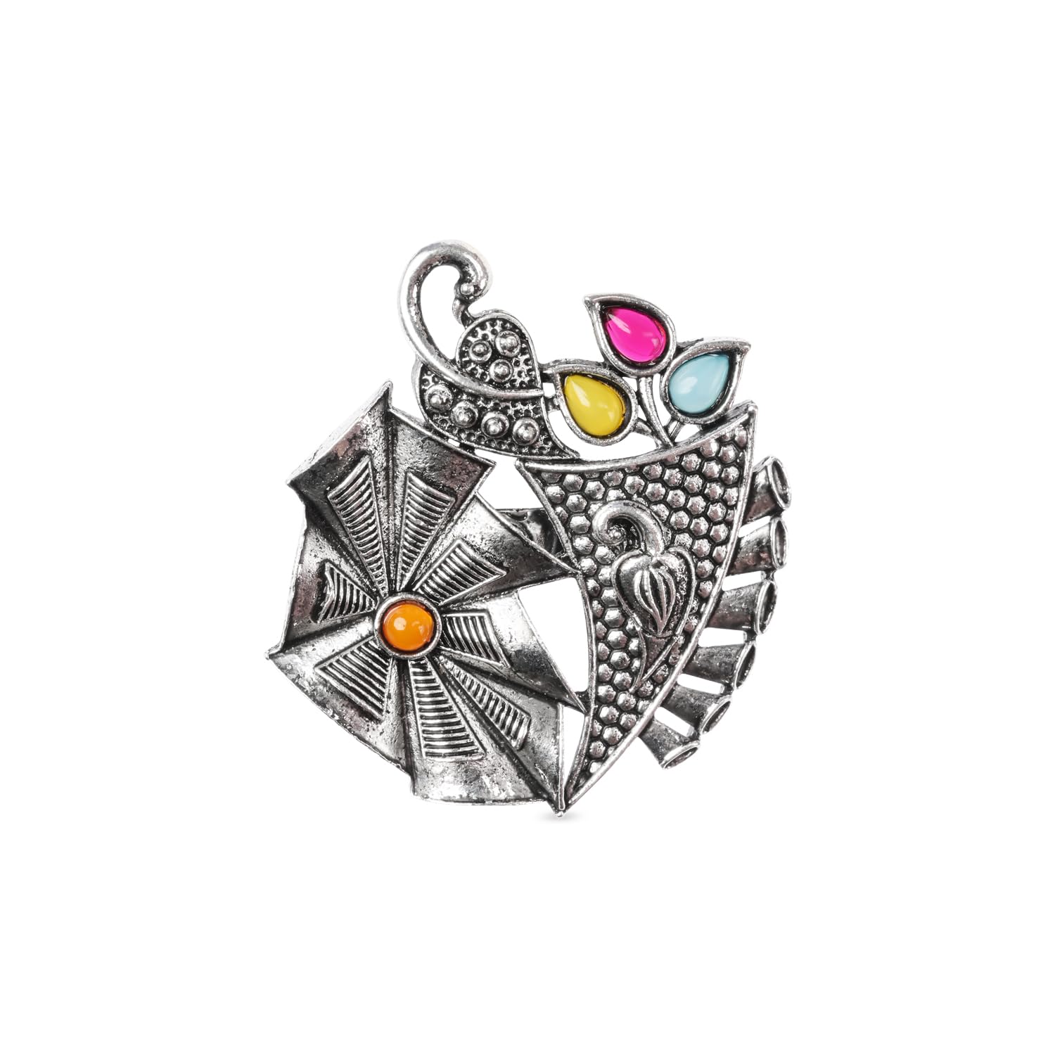 i jewels Oxidised Adjustable Floral Motif Ring with Multicolour Stones (FL279OX)-picture-26