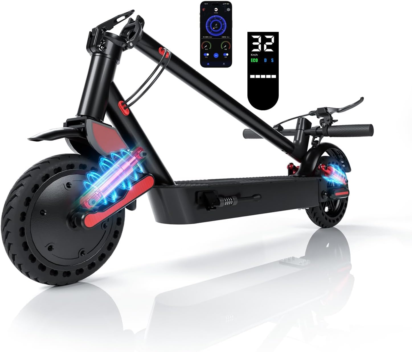 HX D06 Patinete Eléctrico para Adultos Plegable, Motor de 500 W, Batería de 16/25Ah, Autonomía de 40 a 70 km, 25 KM/H, Amortiguadores Dobles Delanteros y Traseros, LCD, App, Desplazamientos Diarios