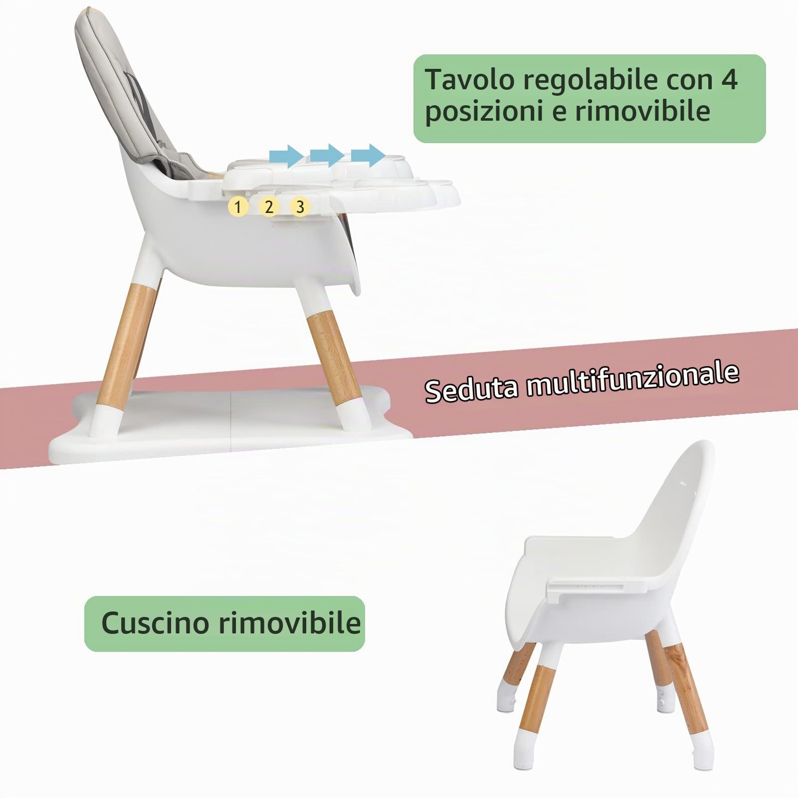 LIFEZEAL Seggiolone Pappa, Sediolone Evolutivo per Bambini 6-36 Mesi, Seggioloni di Rialzo Trasformabile in Tavolino e Sedia, con Cintura di Sicurezza e Vassoio Rimovibile, Sediolone (grigio)