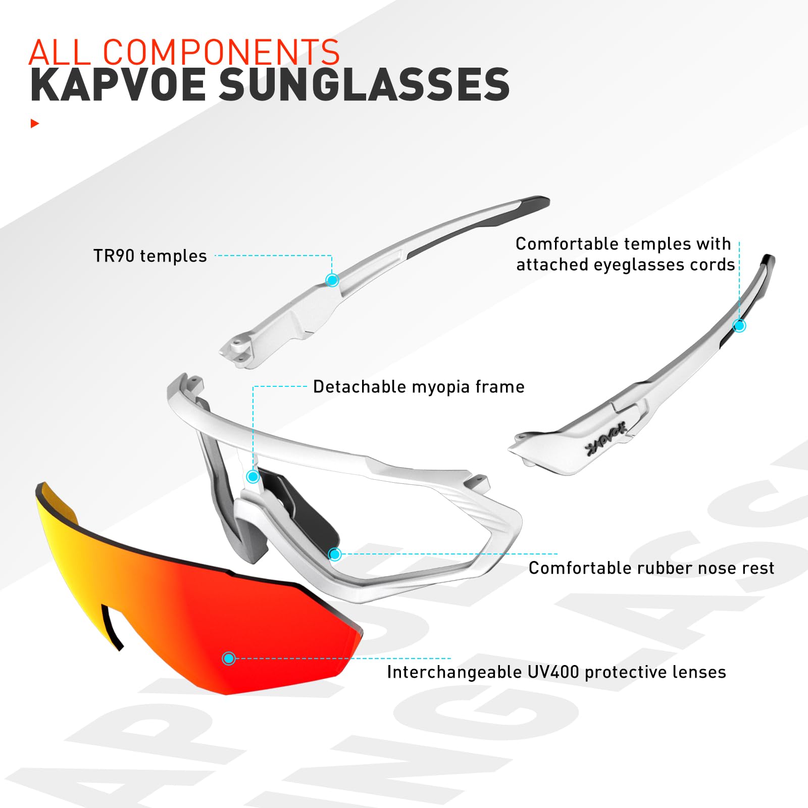 KAPVOE Polarizzati Occhiali Da Ciclismo Con 1 Lenti o 5 lenti Intercambiabili TR90 Sport Occhiali Da Sole Donne Uomini K9408