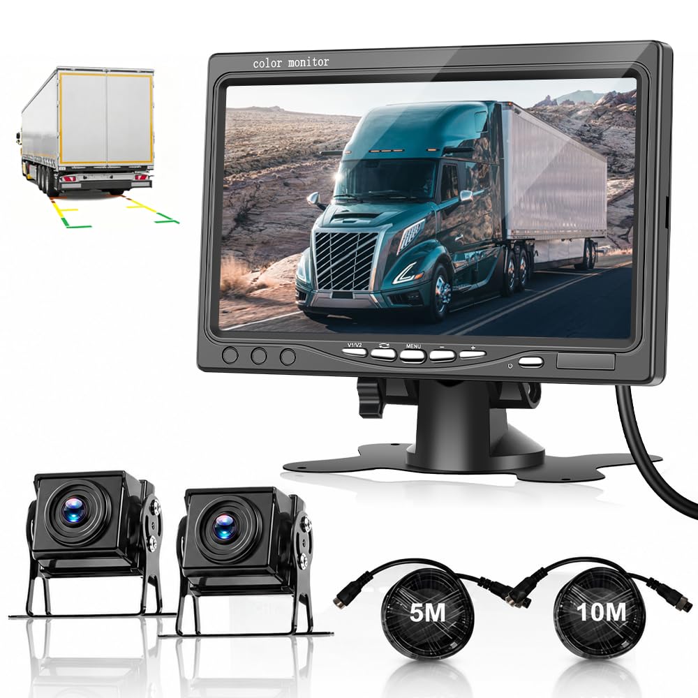 NHOPEEW Kit Telecamera di Backup con Monitor da 7 pollici - Telecamera di backup 1080P Supporto IP69 impermeabile/Super visione notturna - Kit monitor per camion/autobus/rimorchi/camper