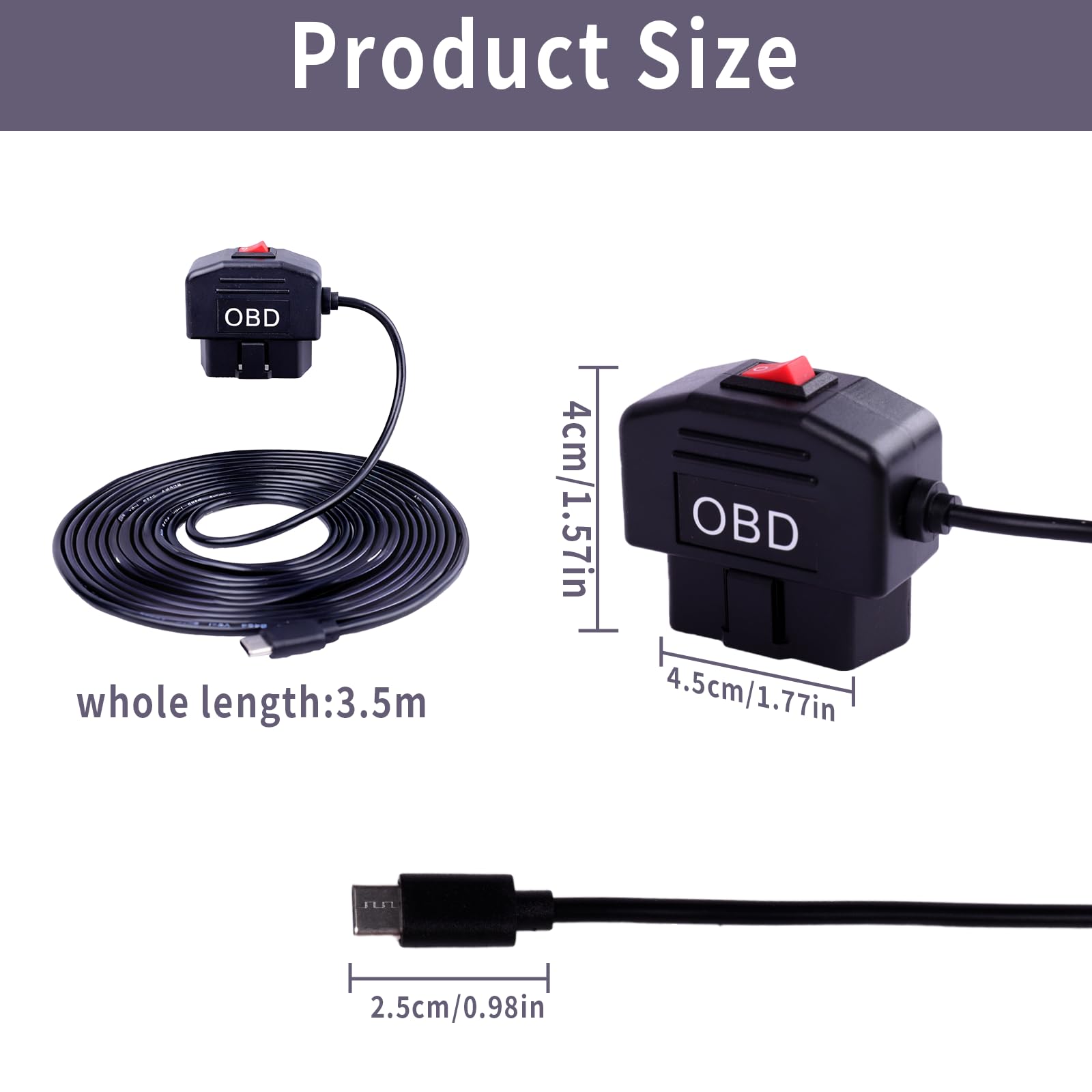 Kabel zasilający do pokładowego systemu diagnostycznego do kamery Dash typu C, adapter pokładowego systemu diagnostycznego z przełącznikiem, adapter twardego kabla USB C do pokładowego systemu