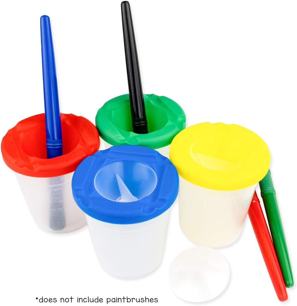 Hygloss Products Kids No-Spill Pots Safety Lids Empty Washable Painting Cups for Children, Art and Craft Supplies, 10-Pack, 8 Ounces