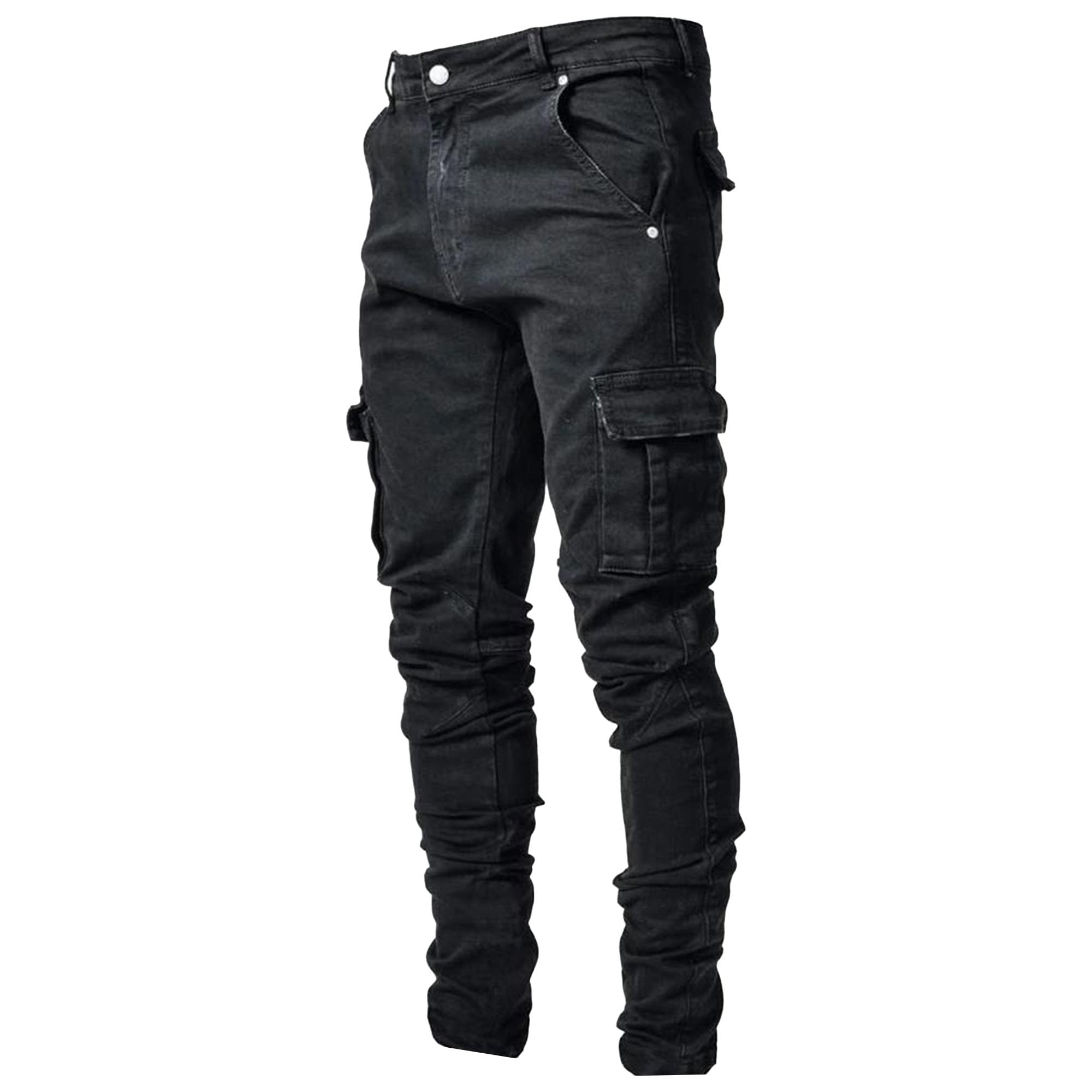 Maiyifu-GJ Men's Distressed Moto Biker Jeans Ripped Punk Gothic Zipper Denim Pants Hip hop Tapered Leg Slim Fit Jean