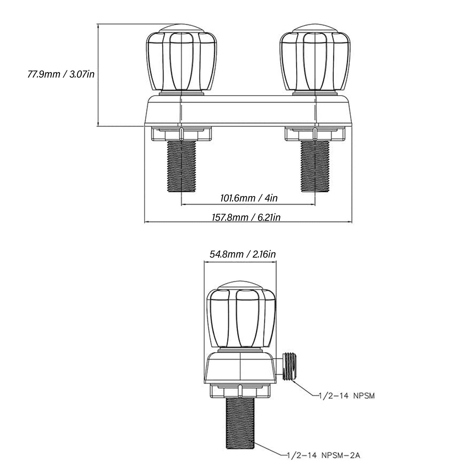 BORDSTRACT Rubinetto Camper, Miscelatore Doccia Camper con Valvola Miscelatrice e 2 Manopole, Deviatore Rubinetto Per Doccia Per Roulotte, Sostituzione Per Bagni di Camper(Bianco)