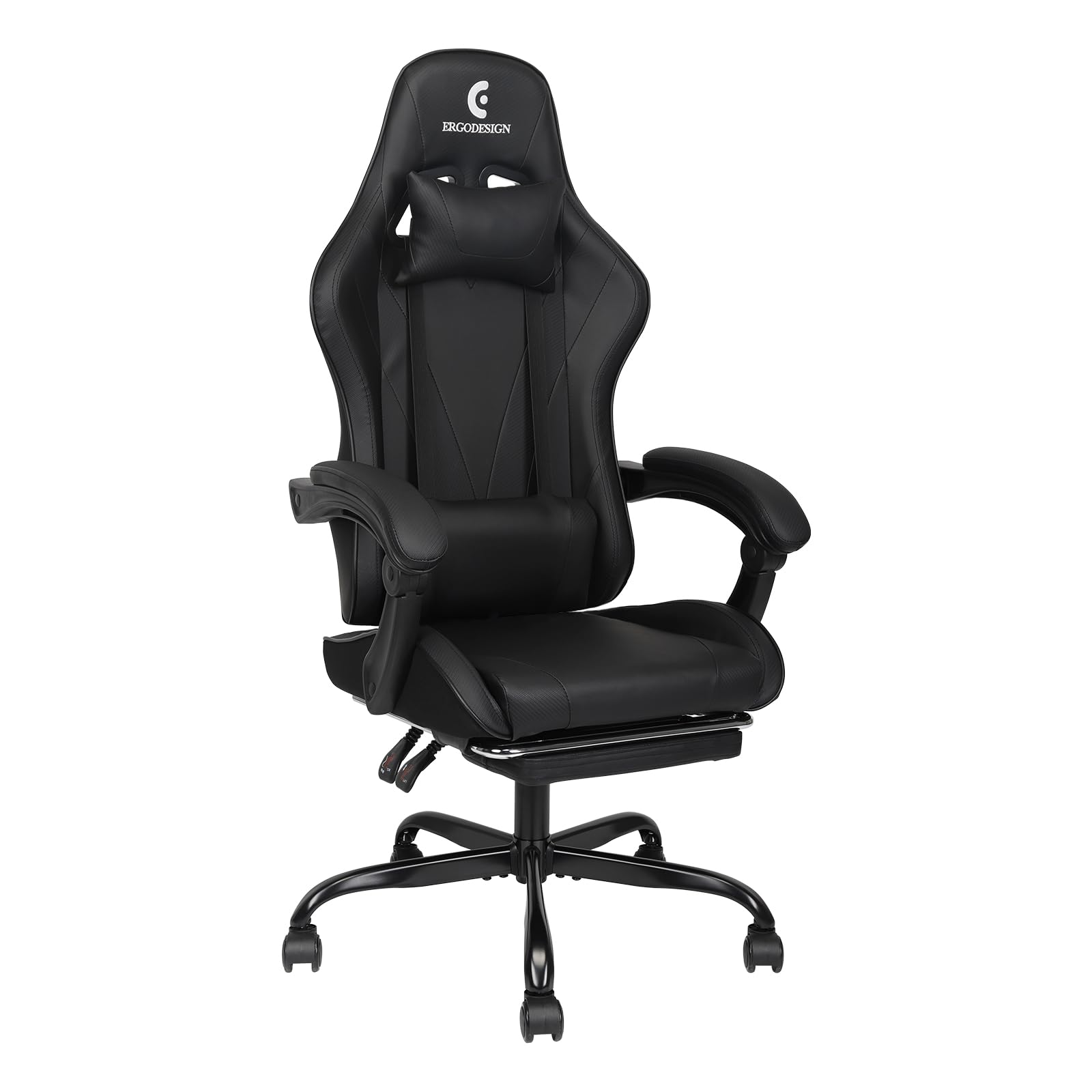 ErgoDesign Gaming Chair with Linkage Armrest & Footrest, High Back Video Gaming Chair, Black
