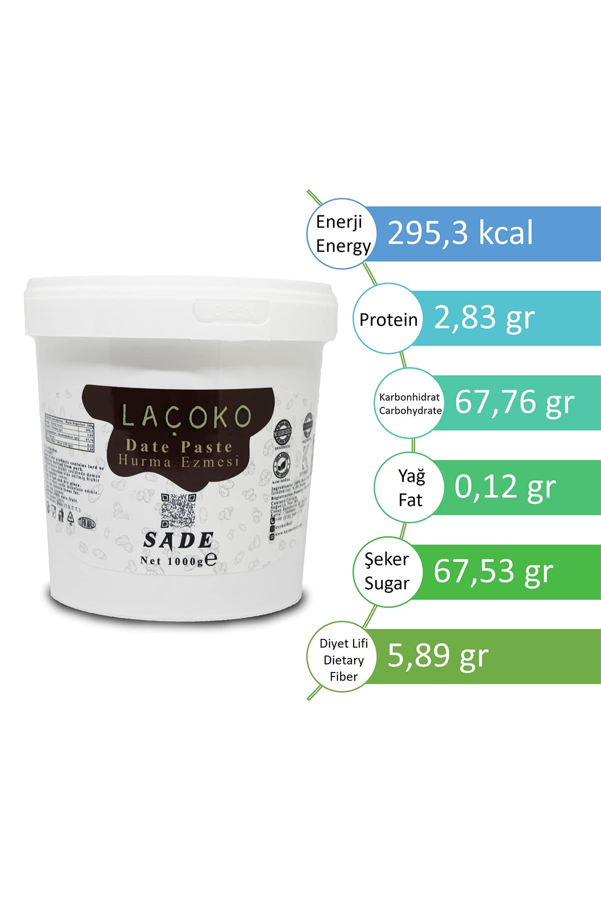 LAÇOKO Hurma Ezmesi 1kg | Şekersiz & Katkısız | İlave Şeker İçermez | Glutensiz Vegan | Sporcu, Diyet ve Sağlıklı Beslenme İçin Doğal Hurma Püresi