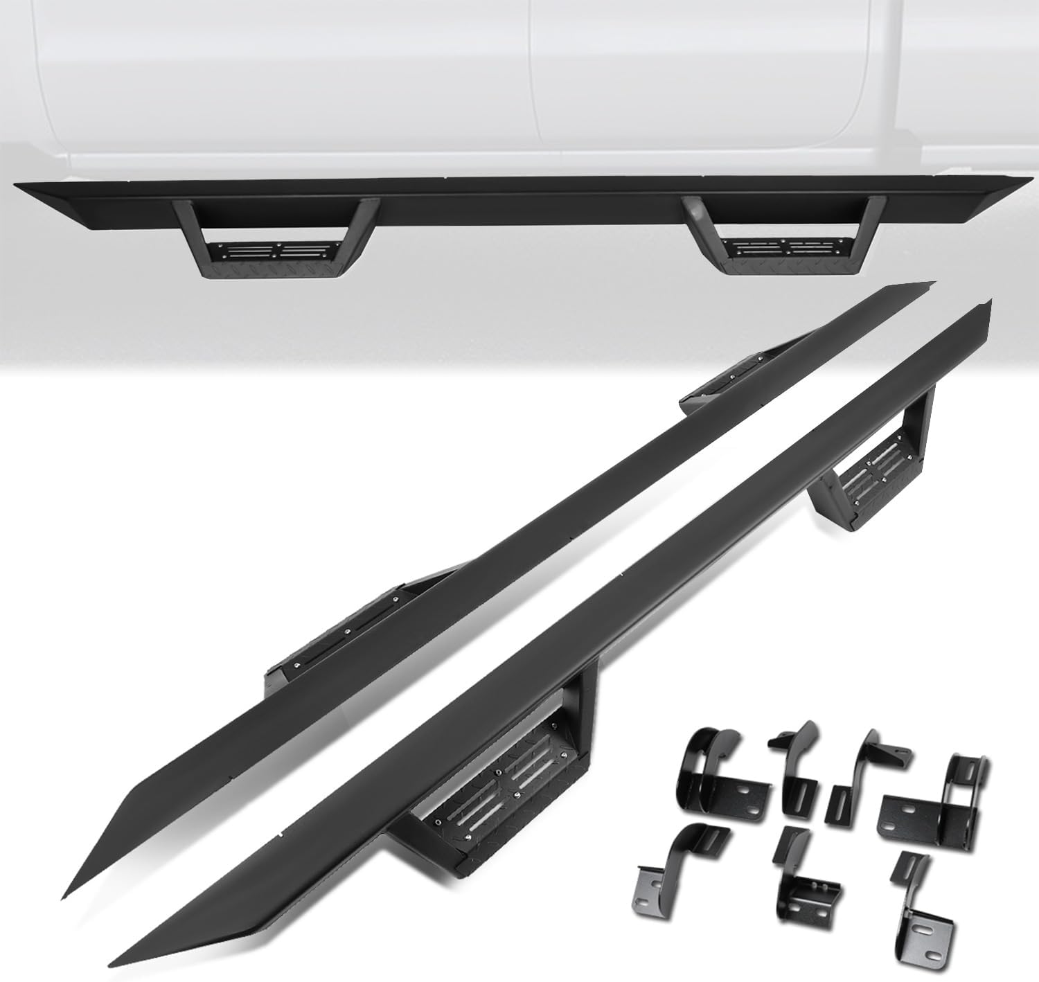 3 in. OD Aluminum Drop Step Nerf Bars Compatible with 09-18 Ram 1500 10-20 2500 3500 Crew Cab CAAP-STEPS021-G222