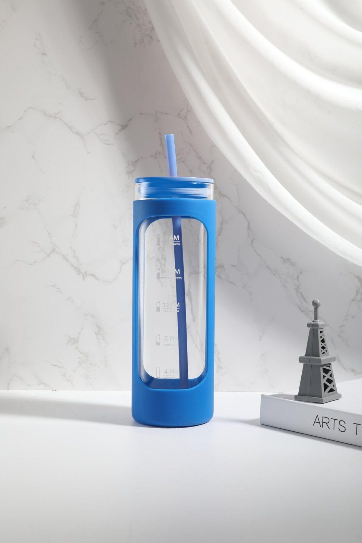 Miniso Silikon Kılıflı Pipetli Borosilikat Cam Şişe (475Ml) - Mavi