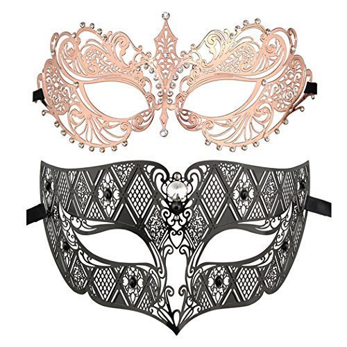 Image of Thmyo Couple's Venetian Masquerade Masks, Metal Mask Costumes Mardi Gras Prom Mask Set