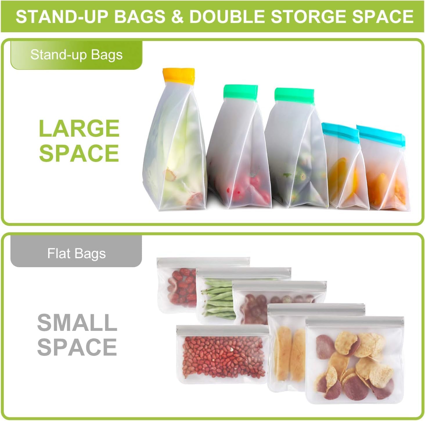 Veg Bags 12 Pack - Food Safe & Leakproof -6 Veg Bags 12 Pack - Food Safe & Leakproof -6