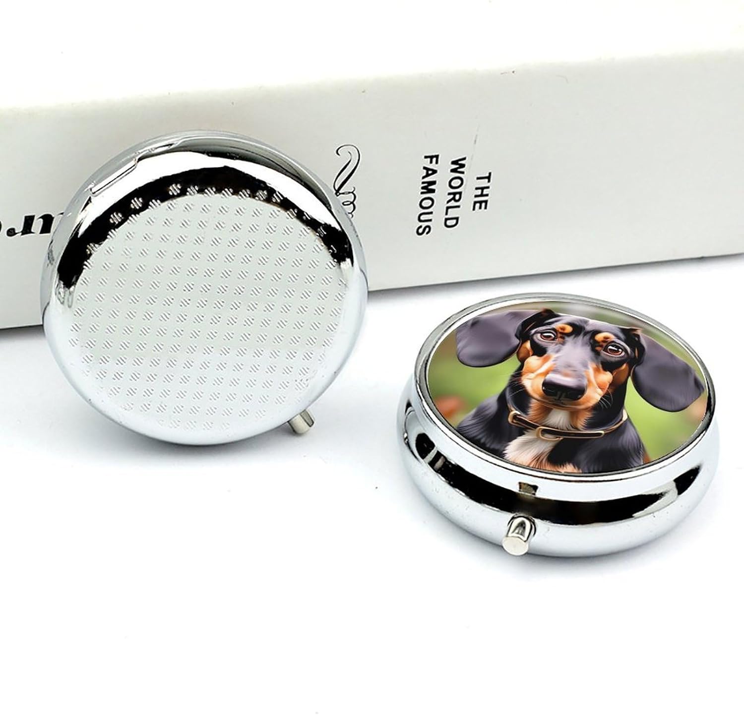 Round Silver Pill Box Small Pill Case for Purse and Pocket 3 Compartment image 5