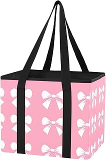 Qilmy Cute Pink Bow Trunk Organizer for Women Men, Waterproof Collapsible Car Organizers and Storage with Reinforced Handles & Removable PE Board for SUV Sedan Truck, Multi-Purpose Storage Tote Bag