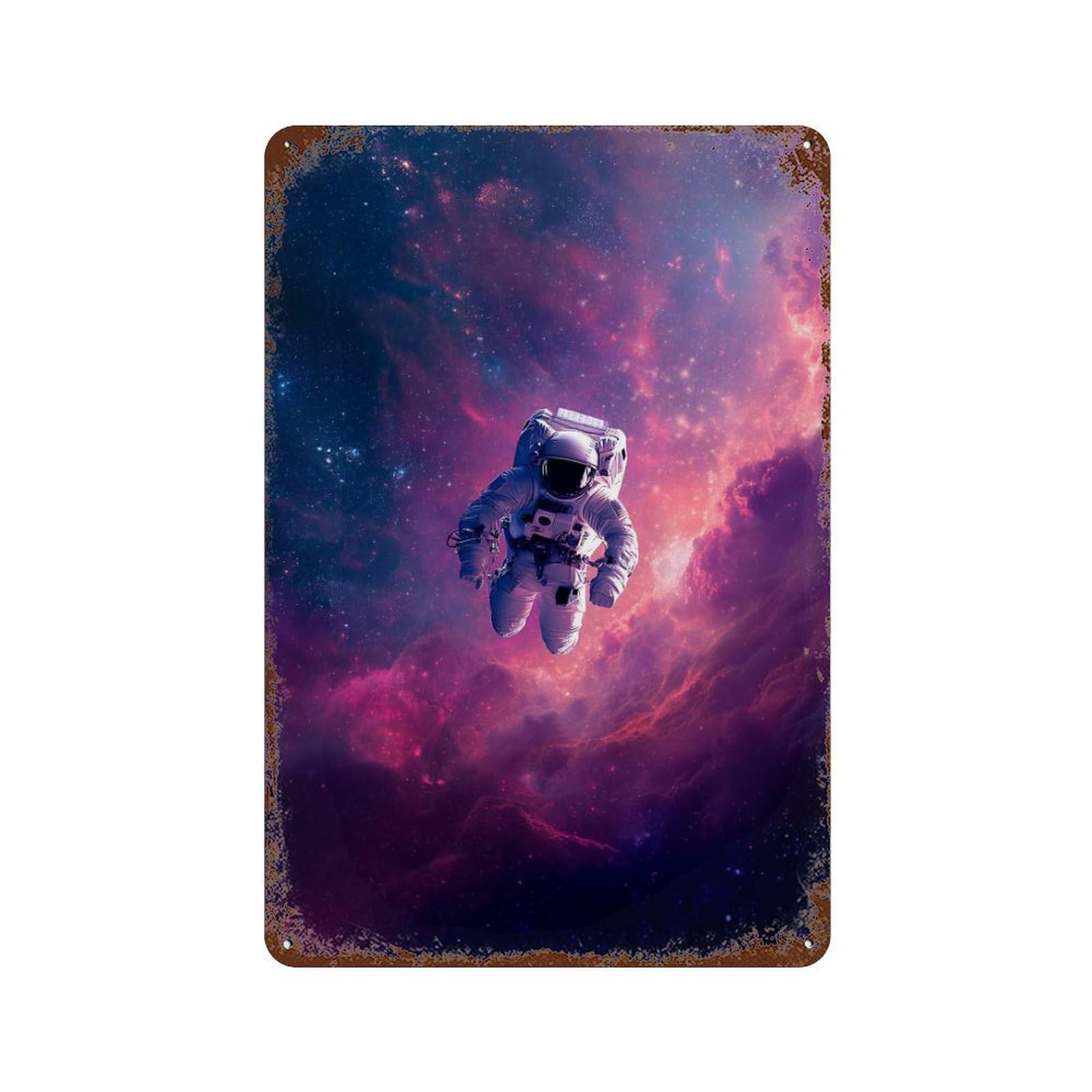 Astronaut Floating in Space Rusty Metal Tin Sign 11.8"x7.9", for Pub, Kitchen And Man Cave Decor, Novelty Wall Decor