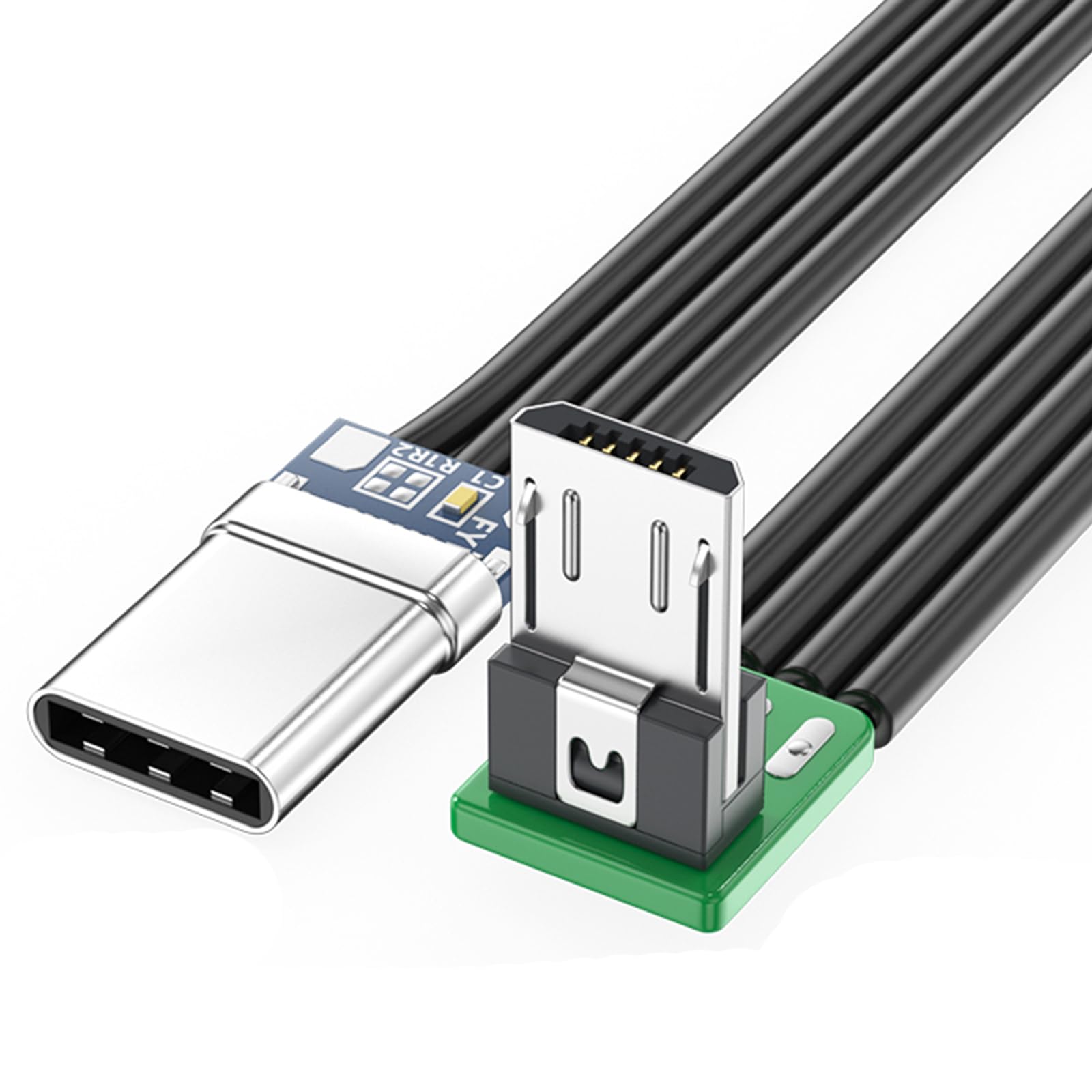 Fentency Short USBC Flat Thin Ribbon FPC Cable USB TypeC 90 Degree to MicroUSB for Data and Charging