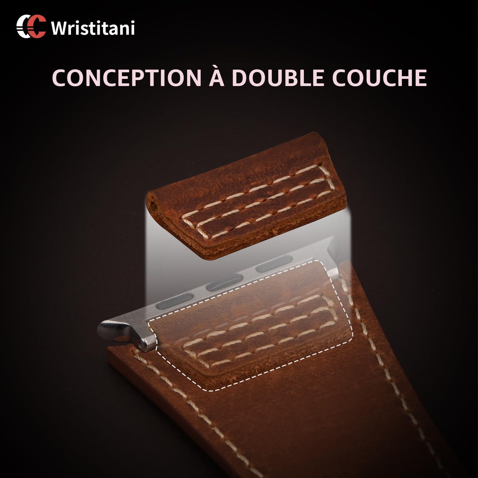 Wristitani Compatible avec Apple Watch Bracelet Cuir 44mm 45mm 46mm 42mm 49mm 40mm 41mm 38mm, Smartwatch Bracelets de Remplacement Femmes Hommes pour iWatch Ultra 2 Série 10 9 8 7 SE 6 5 4 3 2 1