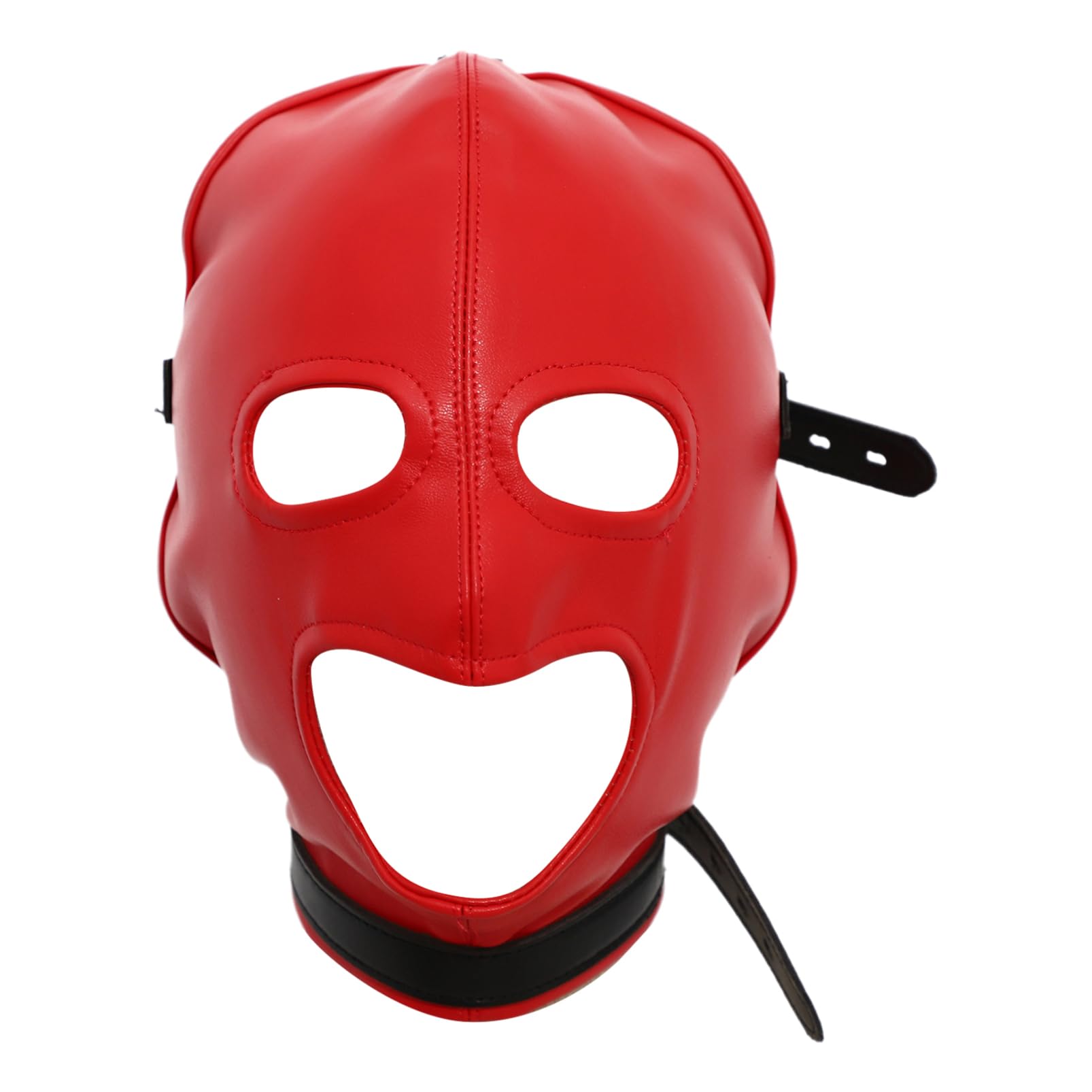 Aislor Leather Full Face Mask Gothic Prom Masquerade Holes Head Cover Adjustable Hood Hollow Out Headgear For Party Red with Three Holes One Size — image 1