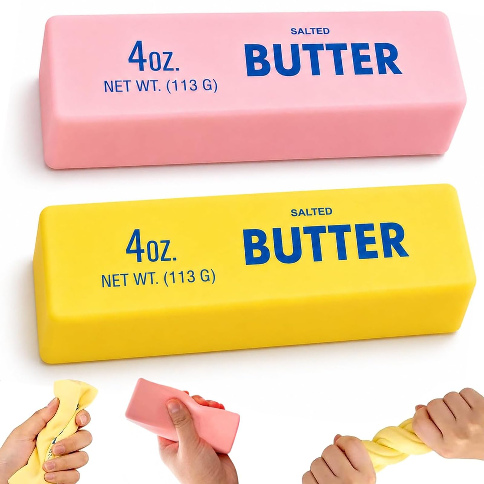 2 Pack Butter Squishy Fidget Toys, Pink & Yellow Blocks