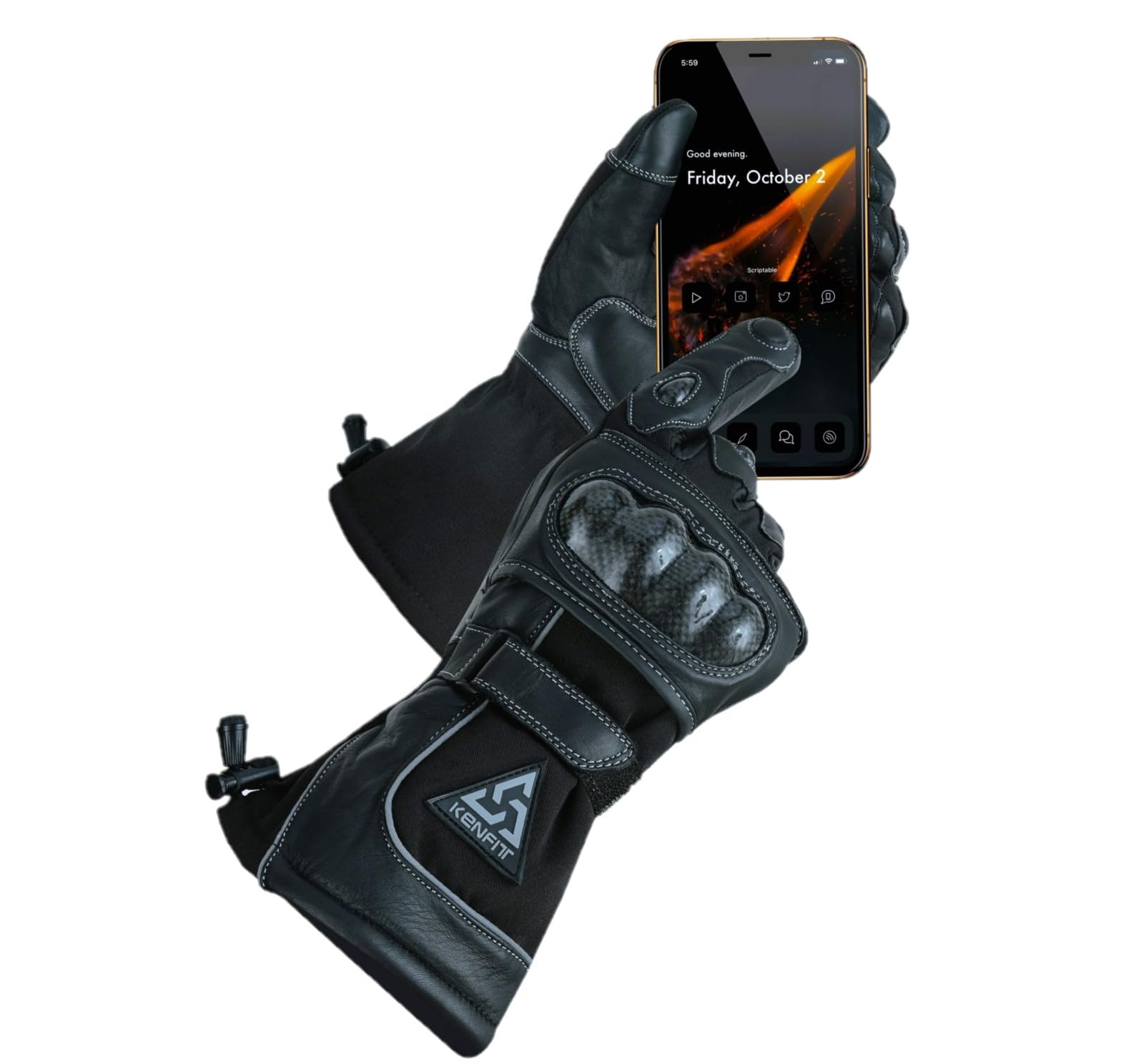 Motorcycle Gloves Genuine Leather Winter Riding Gloves Carbon Knuckle Protection, Waterproof Insulated Motorbike Scooter E-Bike Gloves for Men Women — view 7
