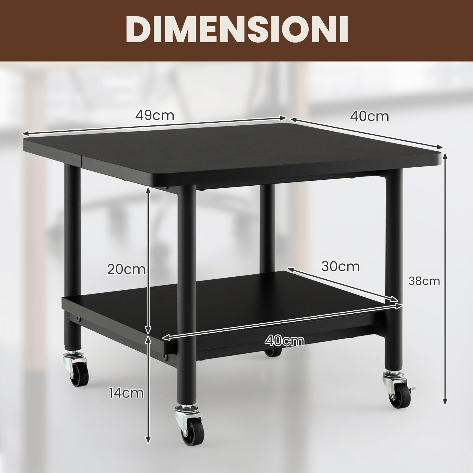 GIANTEX Carrello Stampante con 2 Ripiani, Mobile Ripiano per Stampante, Supporto per Stampant Girevole, Scaffale a 2 Livelli, Portaoggetti con Ruote, 3 Colori (Nero)