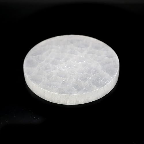 Soul Sticks Placa de carga redonda de cristal de selenita para manchas, curación y recarga de cristales Estación de carga de cristal pulido de