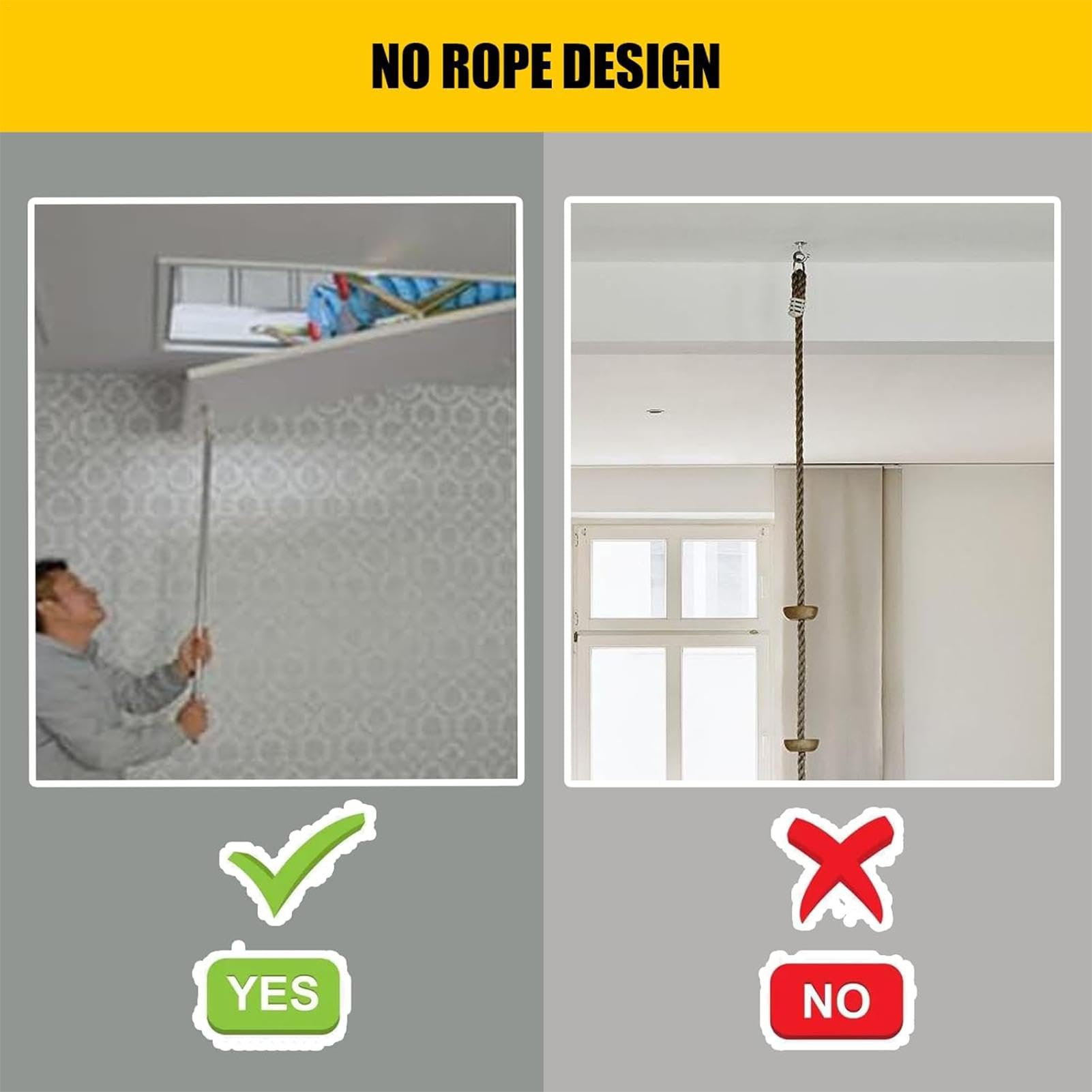 Kit Estrazione Scala Soffitta - Ganci In Metallo E Asta Retrattile | Per Manutenzione Corde