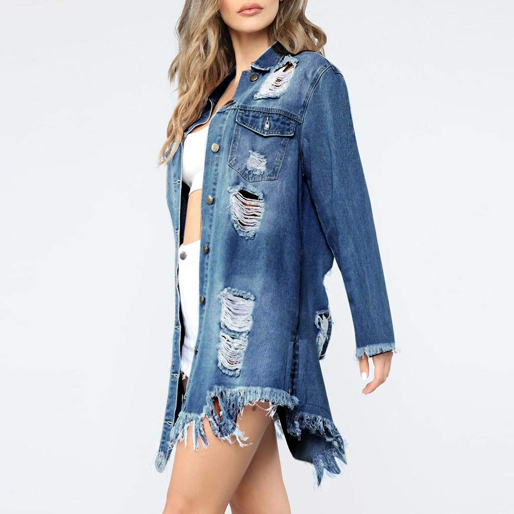 Jeansjacke Damen Löcher Blauer Jacke Jeans Übergangsjacke Mit Knöpfen