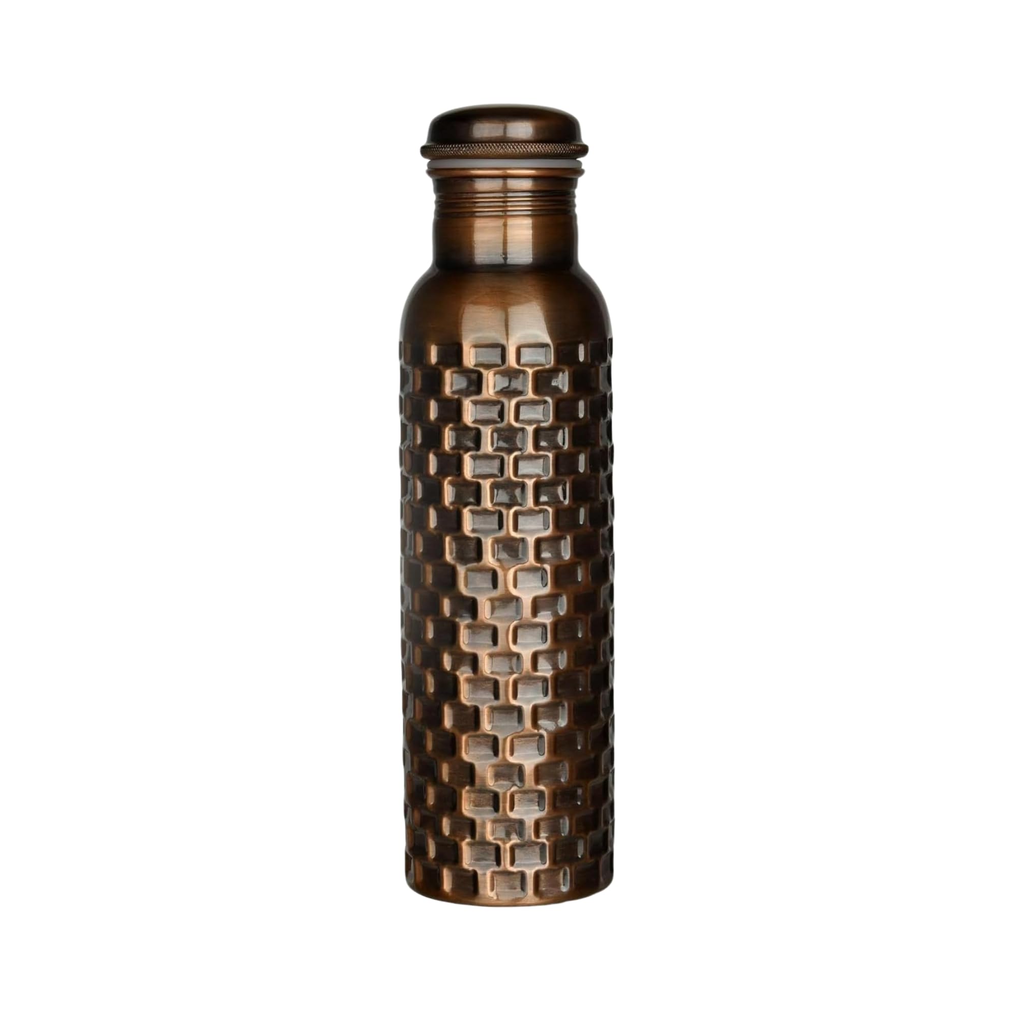 Pure Copper Metal Water Bottle - Indian Handmade Ayurveda Healing Benefit Water Bottle for Drinking, Travel, Hiking, Gym, Office, Outdoor - Antique Finish - 950 ML
