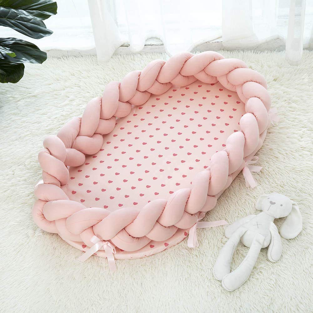 Réducteur de Lit Bébé Nouveau Né Nourrisson Pod Cocoon Coton Respirant Multifonctions Portable Bébé Nid Lit Lits de Voyage 90×50cm (Pink)