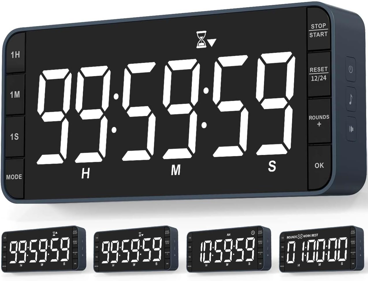 Rechargeable Kitchen Timer - 7.8" Extra Large Display, Magnetic LED, 5 Alarms, 99H Countdown/Countup for Cooking, Classroom, Home Gym