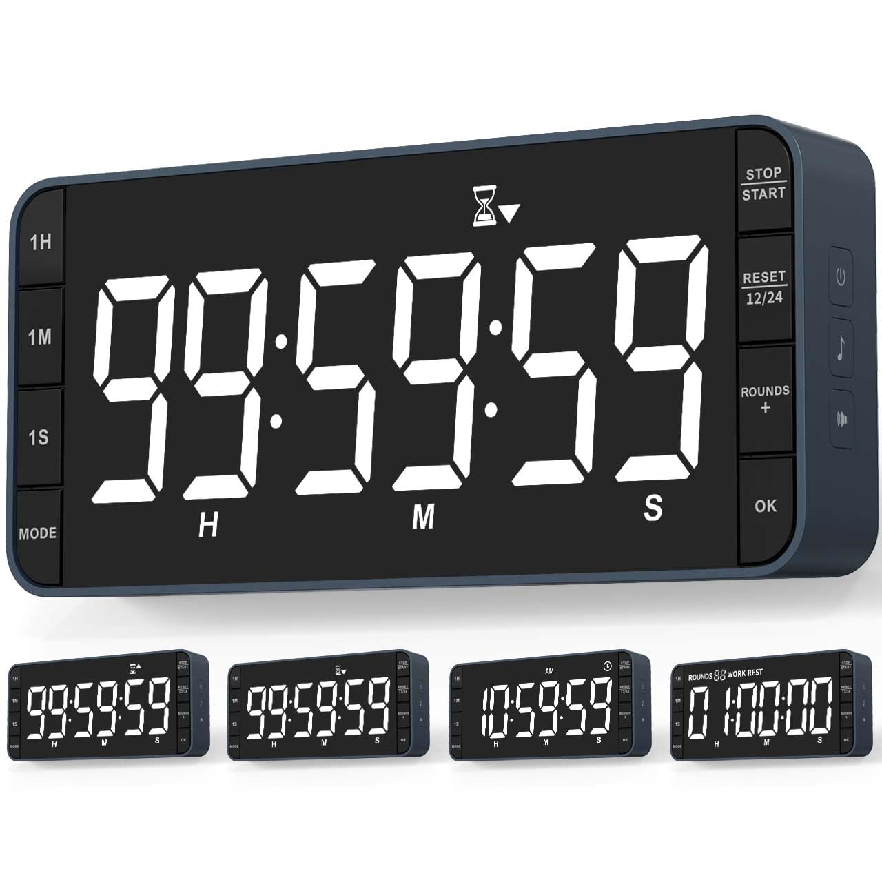 7.8'' Extra Large LED Kitchen Timer: 99H Countdown Countup with 3 Brightness, 5 Alarms & 4 Volume Levels, Magnetic Rechargeable Timer for Cooking, Classroom, Home Gym