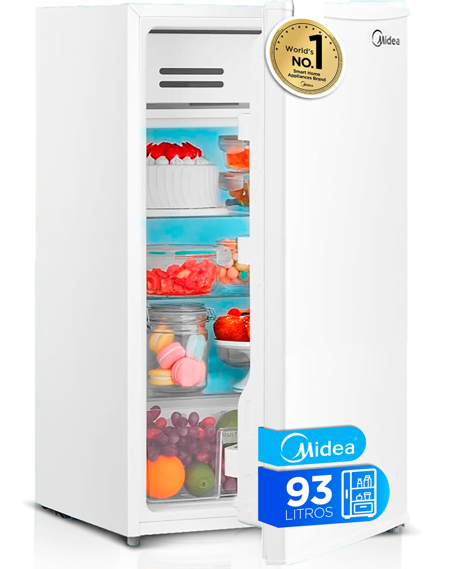 Midea Nevera Pequeña 93L - Mini Frigorífico Compacto para Hogar y Oficina - Frigorífico Pequeño Bajo Consumo Sin Congelador - Mini Bar Silencioso para Caravana y Camping con Zona fría de 0º/-3º
