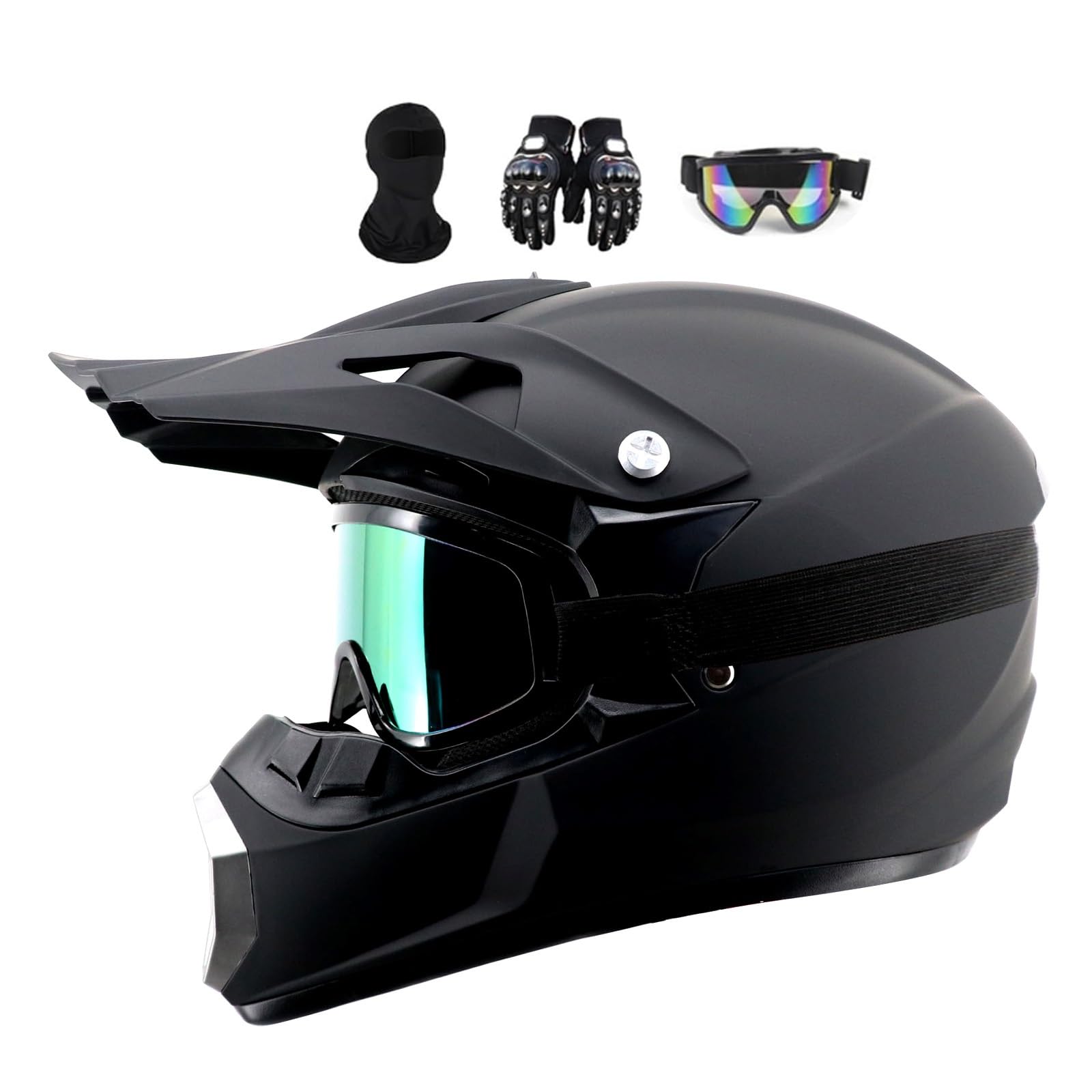 Motocrosshelme Schwarz, Jugend Offroad-Helme, Downhill Fullface Motocross Helm, Enduro-Helme, MTB ATV MX-Helme, Crosshelme, Motorradhelme, Für Damen, Herren, Erwachsene, Mit Brille Handschuhe ( Color