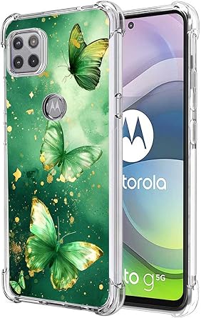 for Moto One 5G Ace Case, Moto G 5G Case, Slim Flexible TPU for Girls Women Airbag Bumper Shock Absorption Rubber Soft Silicone Case Cover Fit for Motorola Moto One 5G Ace Green Butterfly