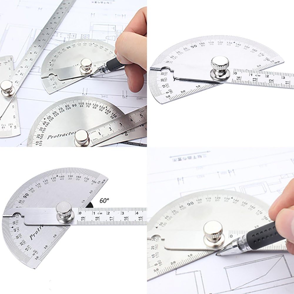 Crеаtіvе Prоduсt HanYan Angle Finder Both Arms Stainless Steel Protractor with 0-180 Degrees Angle10 inch,250mm, 30cm Scale Angle Finder Ruler