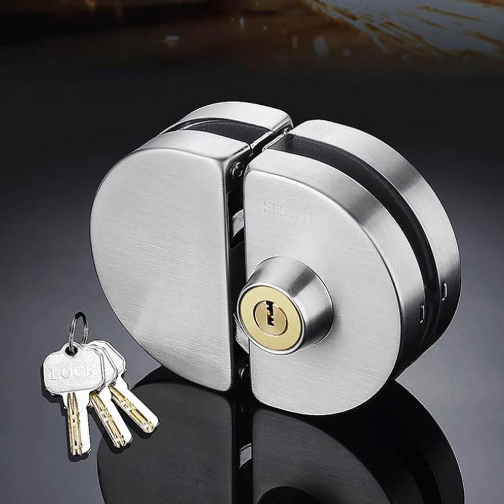 Cerradura For Puerta De Vidrio, Cerradura For Gabinete De Vidrio Sin Orificios For Puerta Simple Y Doble, con 3 Llaves, Adecuada For Vidrio De 8 A 14 Mm De Espesor(J)