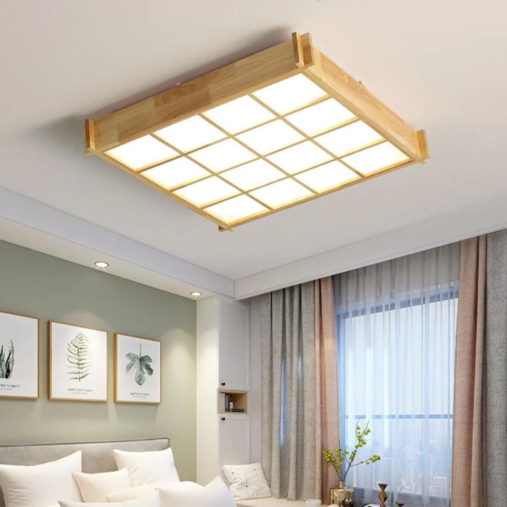 Japońska Lampa Sufitowa, Lampa Sufitowa Do Montażu Podtynkowego Z Możliwością Ściemniania 3000-6500K Z Pilotem,Oprawa Oświetleniowa Minimalistyczne Drewno,Nowoczesne Lampy Sufitowe Do Kuchni Sypialnia