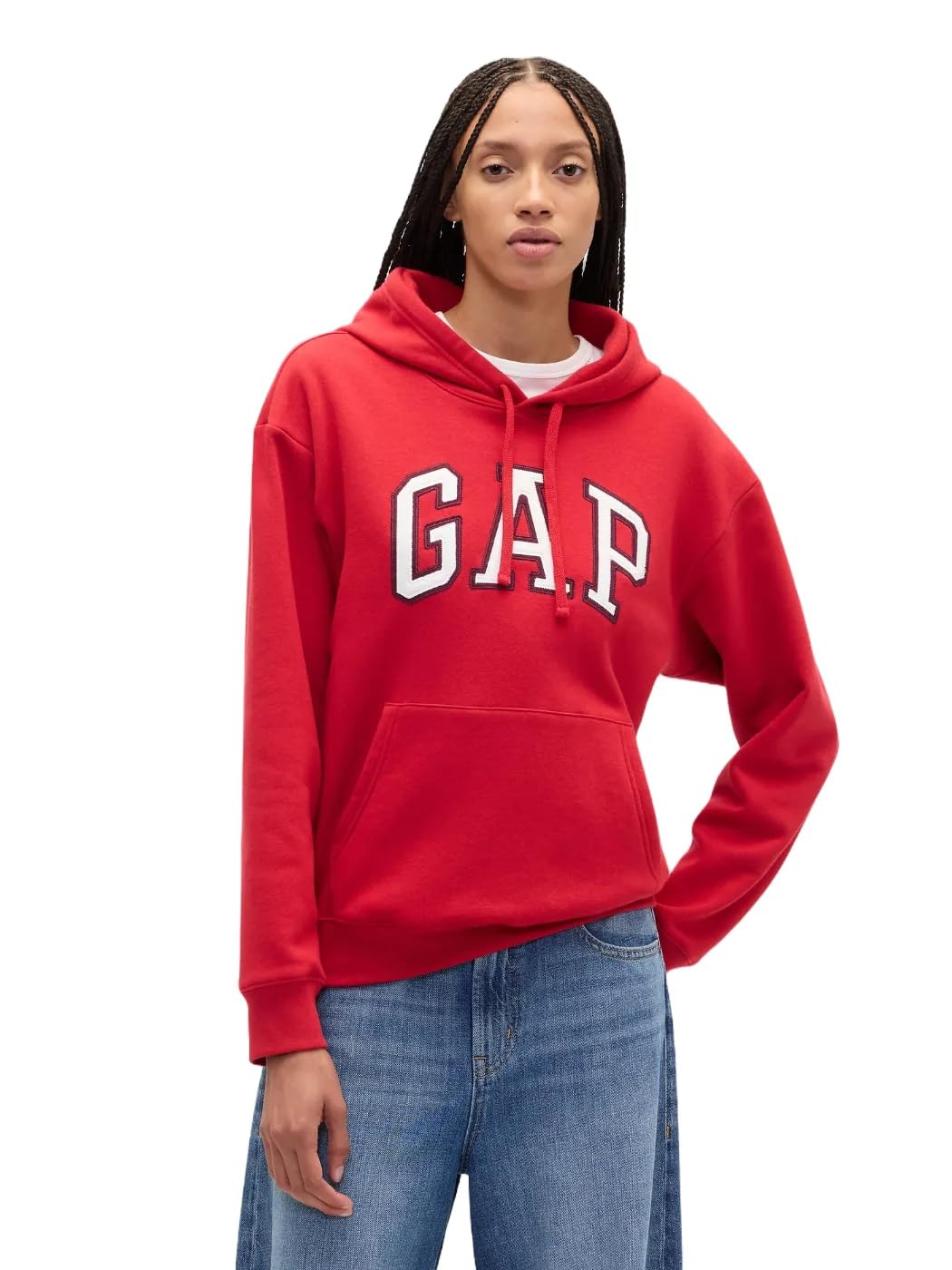 Gap Women's Modern Red Logo Logo Hoodie Hooded Pull-On Sweatshirt, Medium