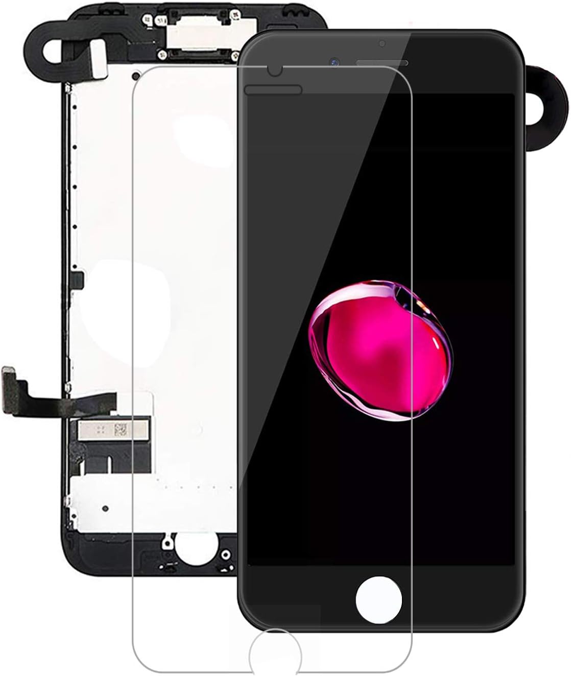 Full Assembly for iPhone 7 Screen Replacement 4.7 Inch LCD Touch Digitizer Display with Ear Speaker, Front Camera, Facing Proximity Sensor, Repair Tools A1660, A1778, A1779 (Black)