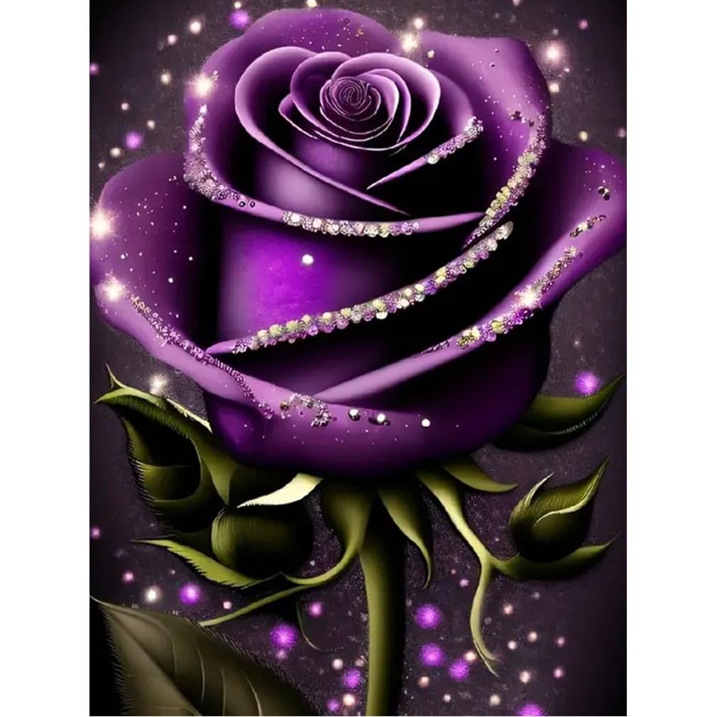 JFYHABRose Diamond Painting Kits for Adults,Purple Rose Diamond Art Kits for Adults,Rose Gem Art Kits for Adults DIY 5D Gem Art for Gift Home Wall Decor 16x12inch